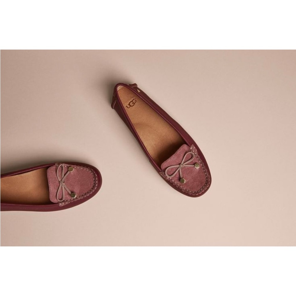 UGG BRINLEY BOW WARM SIENNA PINK LEATHER LOAFERS SIZE 5